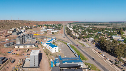 Aerial view of the city of Añelo, Neuquén. Shale Capital. Vaca Muerta.