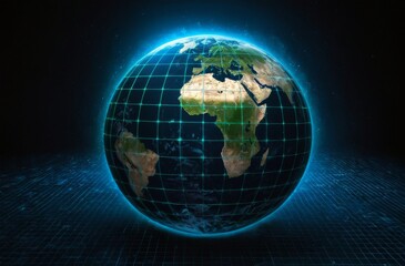 Naklejka premium Global Data Communication: World Enveloped in a Mesh Network