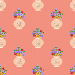 Seamless background with flowers in a vase.