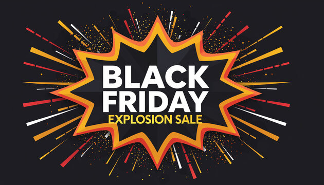 Black Friday Flash Sale Offer,  Explosion Sale 3D Social Media Post Design with Bold Typography, Red, Yellow, and Black Background, and Discount Promotion Theme