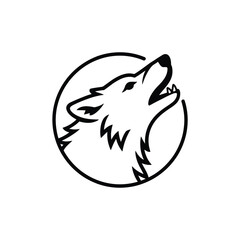 Stylized wolf head howling in circle outline icon