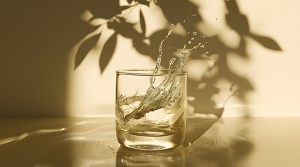 Splashing Water in a Glass with Soft Shadows and Natural Light