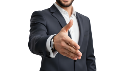 Businessman offering handshake, isolated on transparent background