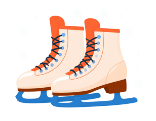Cartoon Ice Skates with Blue Blades and Colorful Details, Cute Vector Style PNG