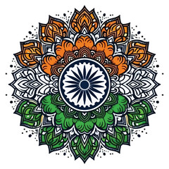 Celebratory Circular Design Featuring Intricate Patterns and the Indian Flag Colors with Artistic Detailing and Cultural Elements