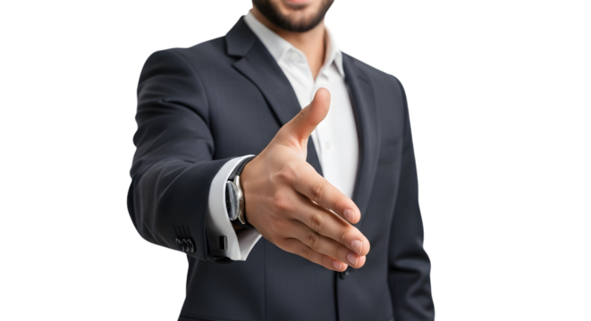 Businessman offering handshake, isolated on transparent background