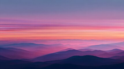Obraz premium Layers of rolling mountains recede into a vibrant twilight horizon