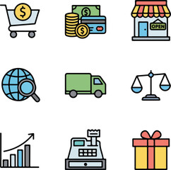 Flat Line Icons Set for Business and Commerce 001
