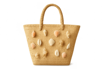 Straw beach handbag decorated with seashells for summer fashion