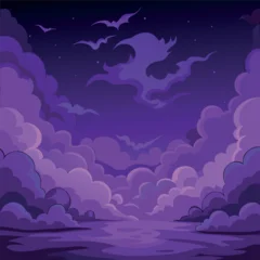 Fototapete Rund Warmes Lila Mystical night landscape with glowing purple clouds, dark silhouettes of trees, and a dreamy fantasy sky — vector illustration, flat style, soft gradient  © jasmin