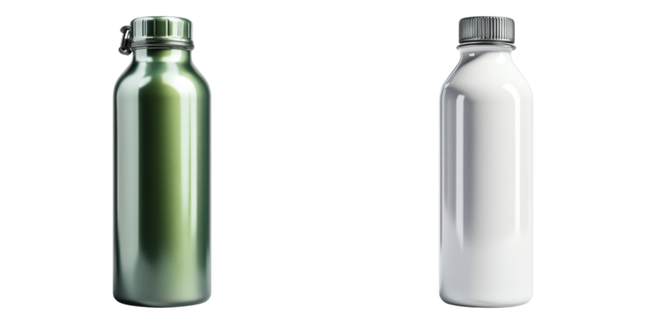 Two sleek bottles side by side, one in green and the other in white, against a plain background. These bottles are perfect for staying hydrated in style