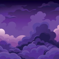 Fototapete Rund Warmes Lila Mystical night landscape with glowing purple clouds, dark silhouettes of trees, and a dreamy fantasy sky — vector illustration, flat style, soft gradient  © ohe