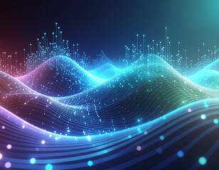 Abstract design shows glowing waves with bright dots, symbolizing the secure transmission of data and digital safety in the world of cyber security.
