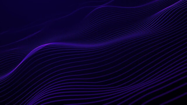 Abstract dark blue wave background. Violet waves, diagonal digital space. Data surfing under the slope. Gradient wave liquid background text. Cyber ​​desert, sea surface line looping.