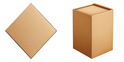 Geometric presentation of two brown cardboard boxes