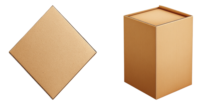 Geometric presentation of two brown cardboard boxes