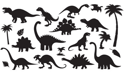 Dinosaur Vector Silhouettes – Prehistoric Animal Clipart Set .