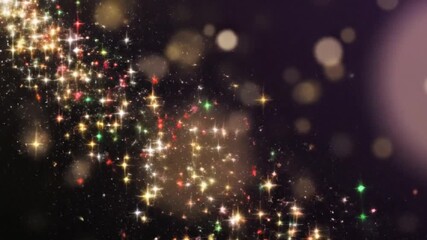 Seamless 4K loop animation of star rain — shimmering colorful particles falling softly against a dark gradient background. Abstract motion design with glowing glitter effects, smooth bokeh lights. - Powered by Adobe