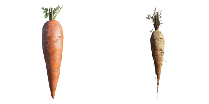 Two carrots: One fresh and vibrant, and the other harvested