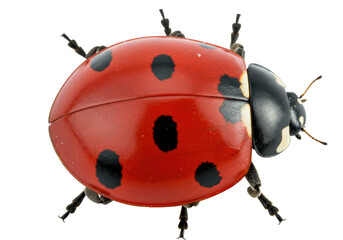 Isolated Harlequin Ladybird, Asian Lady Beetle, with Red Elytra, Black Spots, Close-up View © darietta