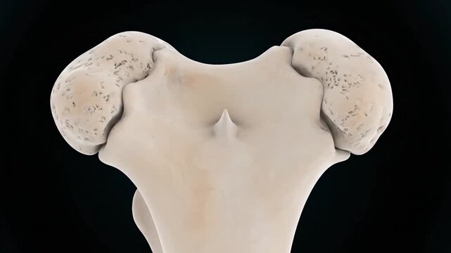 A time-lapse 3D animation of a bone spur growing on a heel bone.