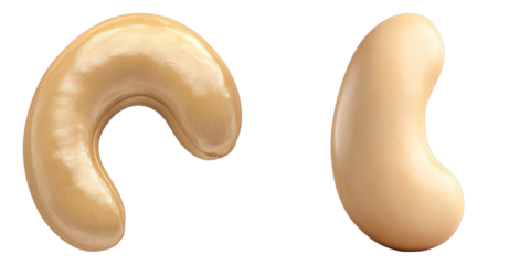 Two cashew nuts presented against an open background