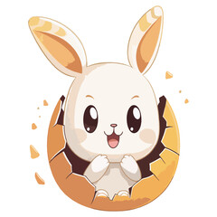 Whimsical Illustration of a Bunny Hatching from an Egg