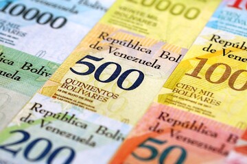 Venezuelan Bolivar currency money bills in big amount. VED currency banknotes with different denomination close up