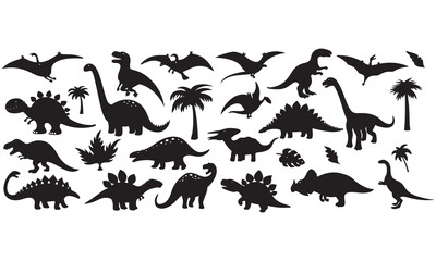 Dinosaur Vector Silhouettes – Prehistoric Animal Clipart Set .