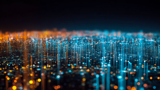 Modern metropolis glowing with data streams showcasing future communication technology