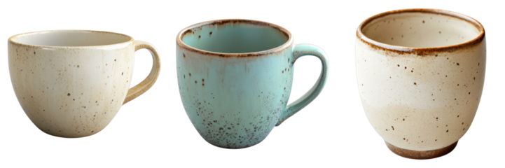 A Collection of ceramic mugs in different colors. The mugs offer a warm and inviting feel, perfect for a cozy drink