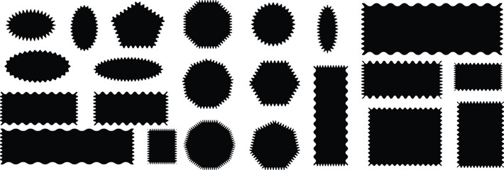 Set of with zigzag frames edge black color. Zig-zag circle collection.  Sale and big set of black zig-zag circle sticker .