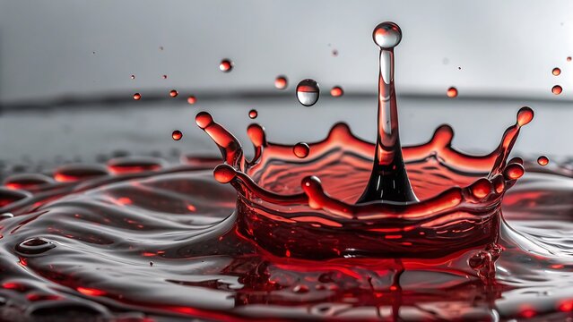 Captivating red liquid splash forming an intricate crown shape