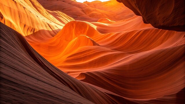 Striking orange sandstone waves within a sunlit slot canyon