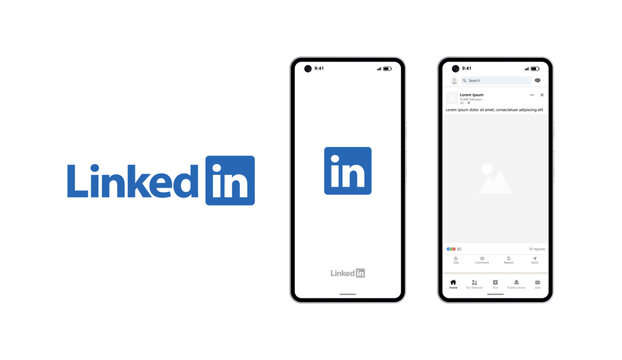 LinkedIn mobile app mockup. Realistic smartphone template featuring the LinkedIn interface preview