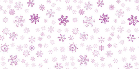 Seamless pattern of pink snowflakes isolated on white background for winter and christmas.