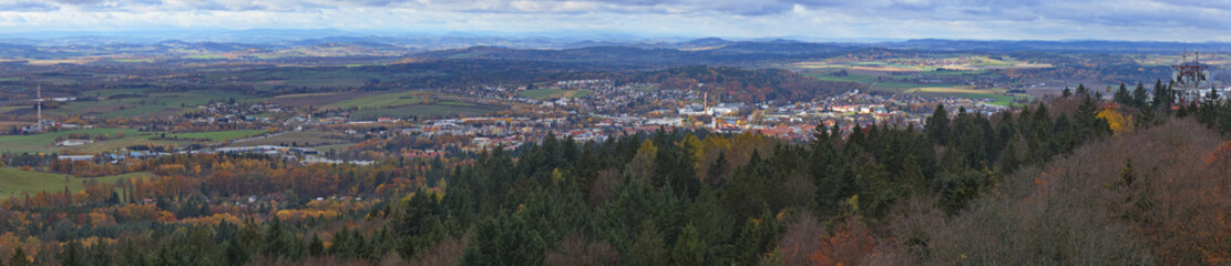 Panoramic view from the observation tower on the mountain Jarnik at Pisek, South Bohemian Region, Czech Republic, Europe
