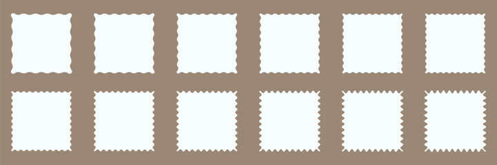 Wavy frame borders. Scallop shape line picture frames. Kid graphic wiggly backgrounds.  Vector cartoon wave rectangles.