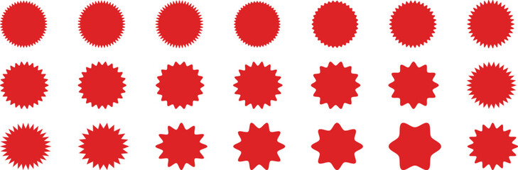 Set of with zigzag frames edge red color. Zig-zag circle collection.  Sale and big set of red zig-zag circle sticker .