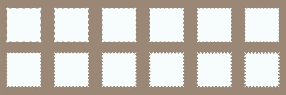 Wavy frame borders. Scallop shape line picture frames. Kid graphic wiggly backgrounds.  Vector cartoon wave rectangles.