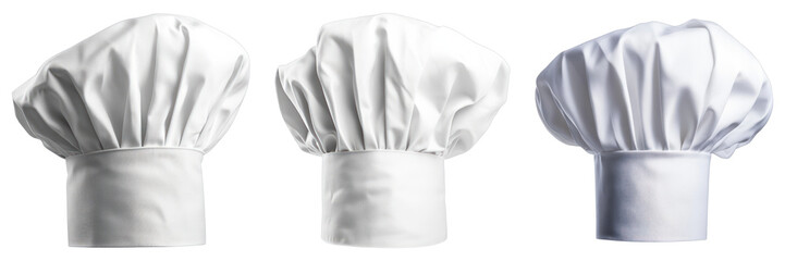 Three chef hats, symbols of culinary expertise. The pristine white fabric of the hats suggests cleanliness and professionalism, a common trait in the culinary world. 