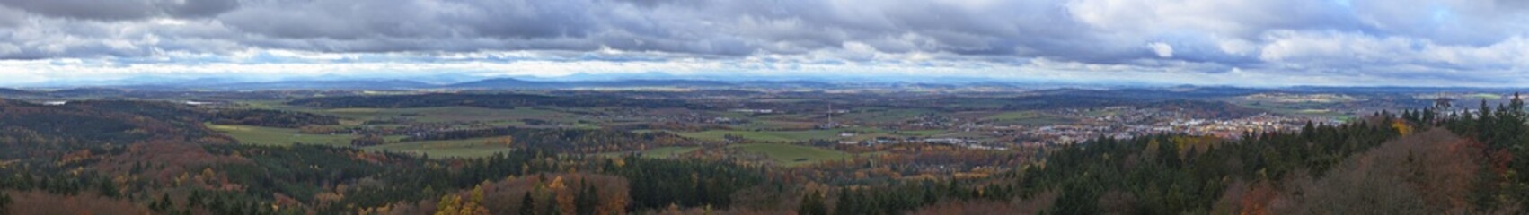 Panoramic view from the observation tower on the mountain Jarnik at Pisek, South Bohemian Region, Czech Republic, Europe
