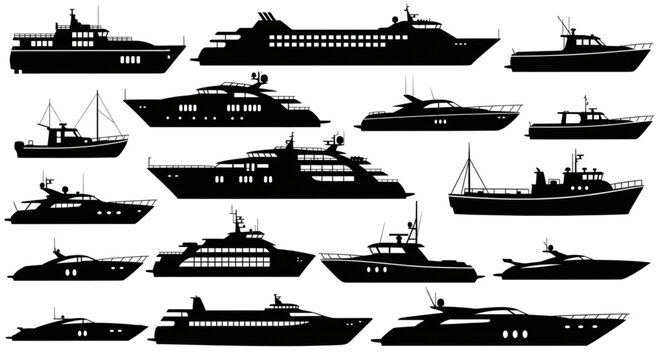 Luxury Yacht and Boat Silhouettes Collection for Maritime Travel and Wealth Design Projects