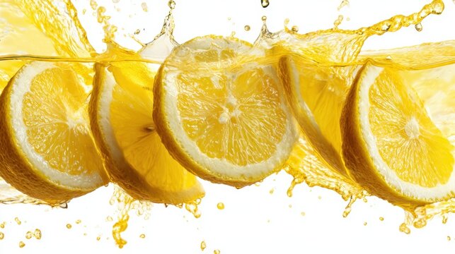 Fresh lemon slices splash in water