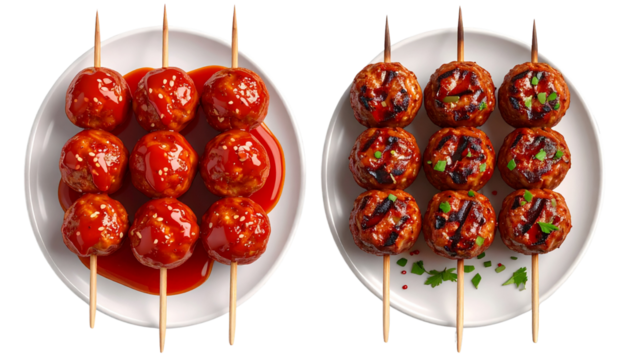  3. BBQ Meatball Stick Duo, isolated on transparent background