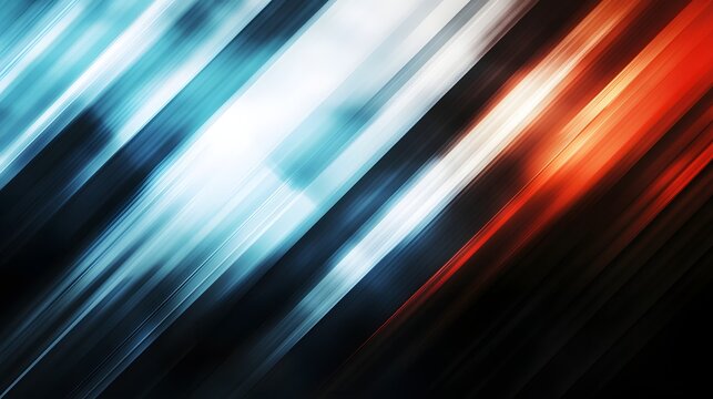 Dynamic streaks of bright blue and warm orange light slash across a dark, abstract background.