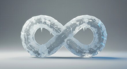 Three dimensional numeral symbol representing endlessness constructed from frosted crystalline frozen material