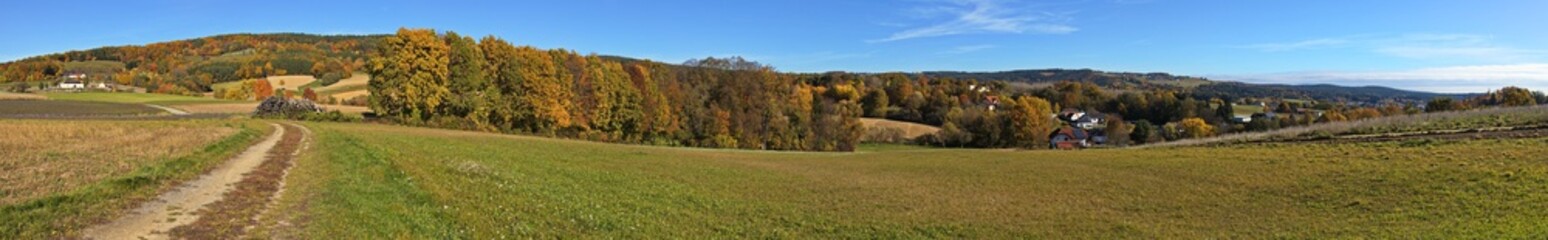 Panoramic view of the landscape over Wiesfleck, Oberwart district, Burgenland, Austria, Europe, Central Europe
