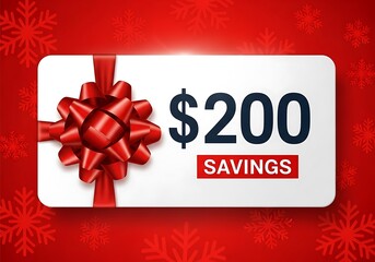A two hundred dollar gift card with a festive red bow displayed