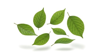 Fototapeta premium Arrangement of digitally rendered green leaves casting soft shadows on white backdrop.